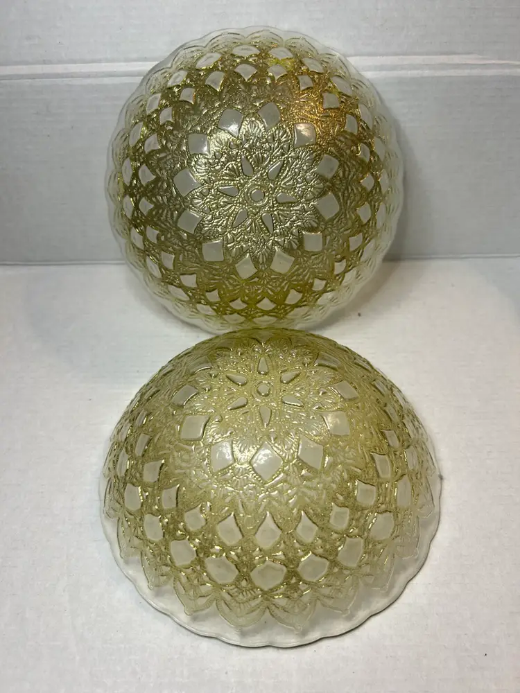 A Pair Of Artistic Accents Gold Lace Glass Bowls