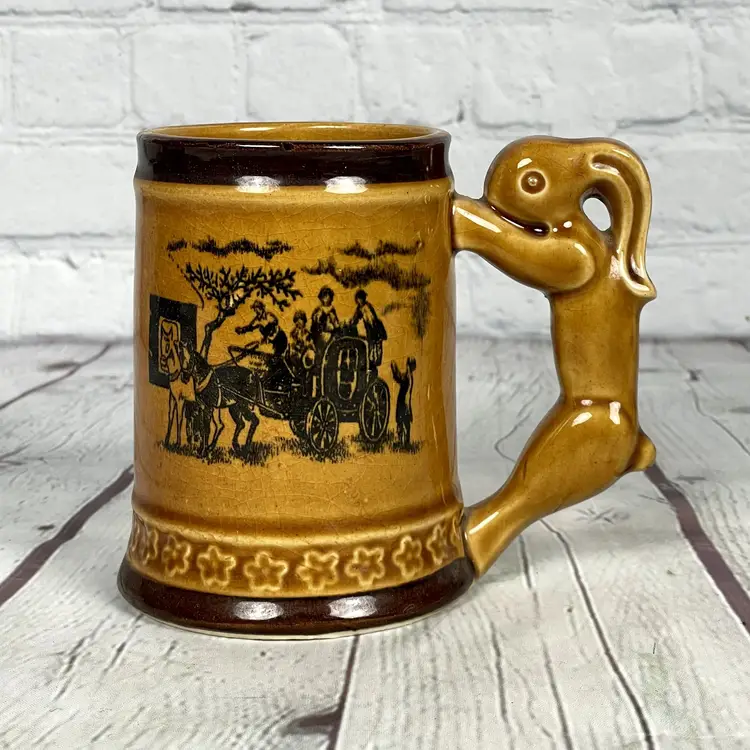 Mug Made In Occupied Japan Rabbit Handle Stagecoach