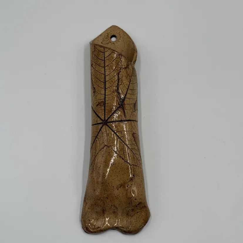 Lynne Puhalla Studio Art Pottery Clay Nature Pressed Leaf Wall Pocket Vase