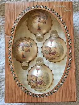 Vintage 4 Christmas by Krebs Teddy Bear Glass Ornaments 2.5"D Glitter