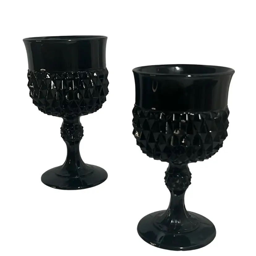 Indiana Glass Onyx Black Diamond Point (2) Small Goblets
