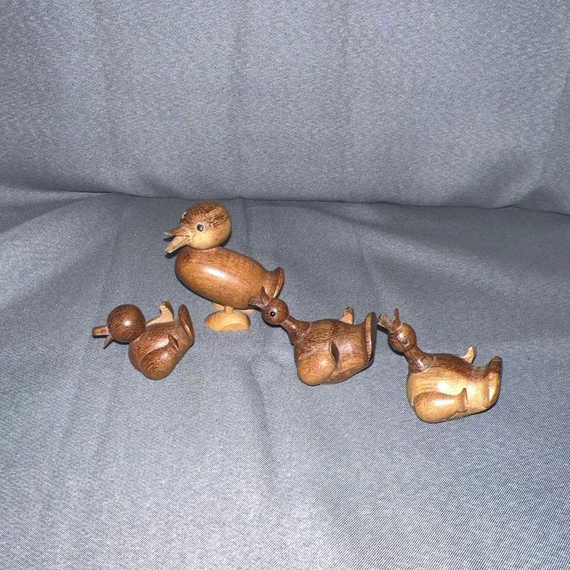 Momma wood duck with her three ducklings all made of wood!!!!