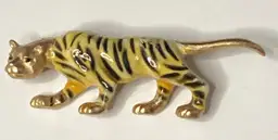 Vintage JJ Tiger Brooch! Slight Enamel Wear As Seen In Pics! Stamped! 2 1/2”!