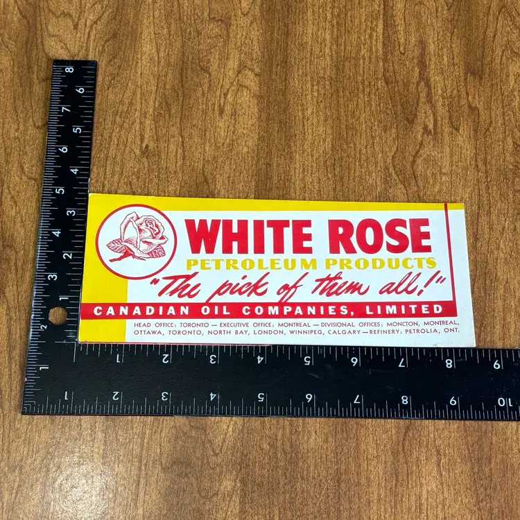 Rare White Rose Gasoline Petroleum Cardboard Sign Canadian Oil Companies 1950s