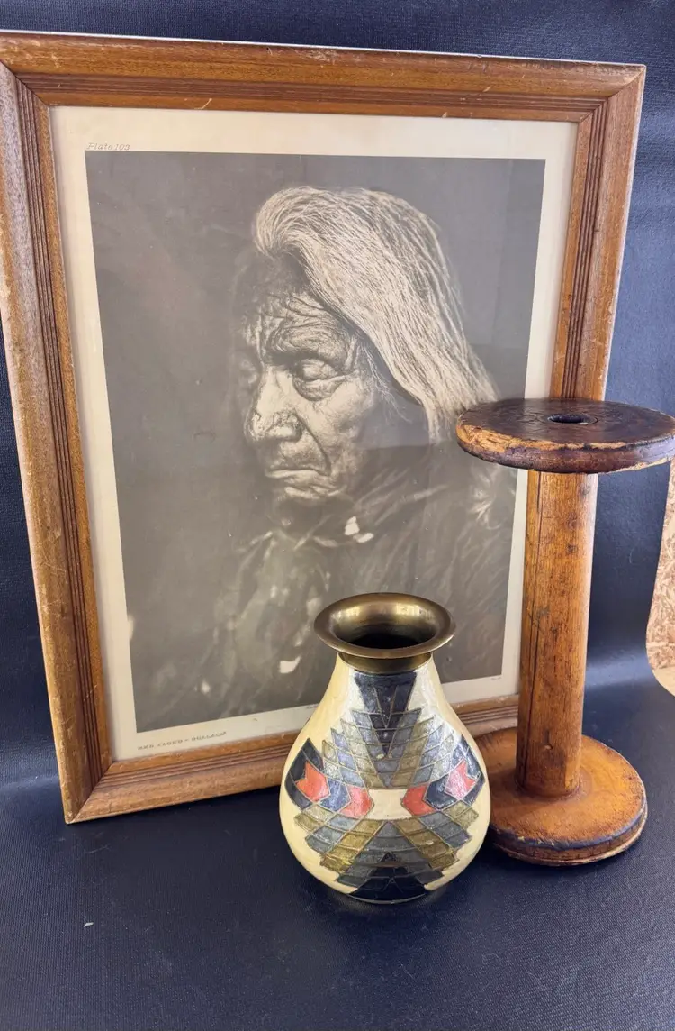 We Want Peace & Love Collection- Cheif Red Cloud Framed Print, Brass Vase, Primitive Decor