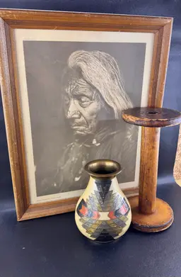 We Want Peace & Love Collection- Cheif Red Cloud Framed Print, Brass Vase, Primitive Decor