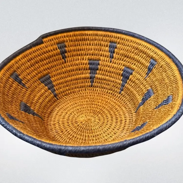 Handwoven Coiled Basket, 5 1/2" x 2", Geometric Design, Excellent condition