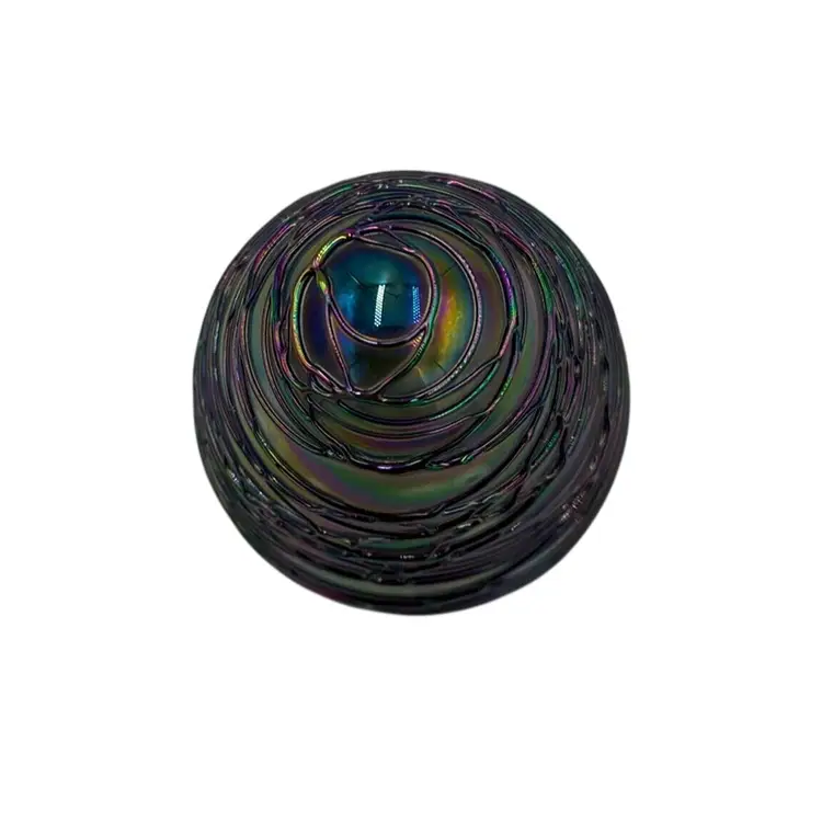 Signed 1992 Glass Eye Studio Threaded Iridescent Paperweight