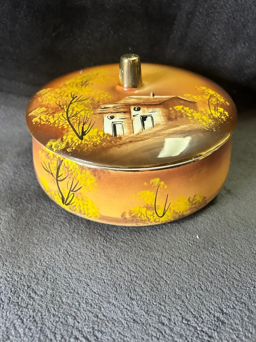 Vintage Hand Painted Covered Dish From Portugal