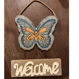 Wood & Metal Butterfly “Welcome” Sign 17”x 11”