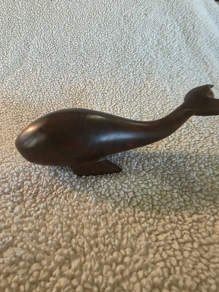 Handcrafted MCM Wooden Whale Figurine Sculpture
