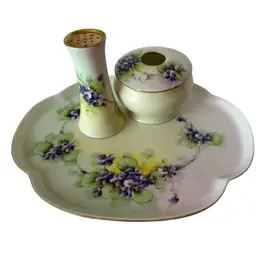 Germany, Austria, Bavaria Hat Pin Holder Hair Receiver Vanity Tray Violets A+++
