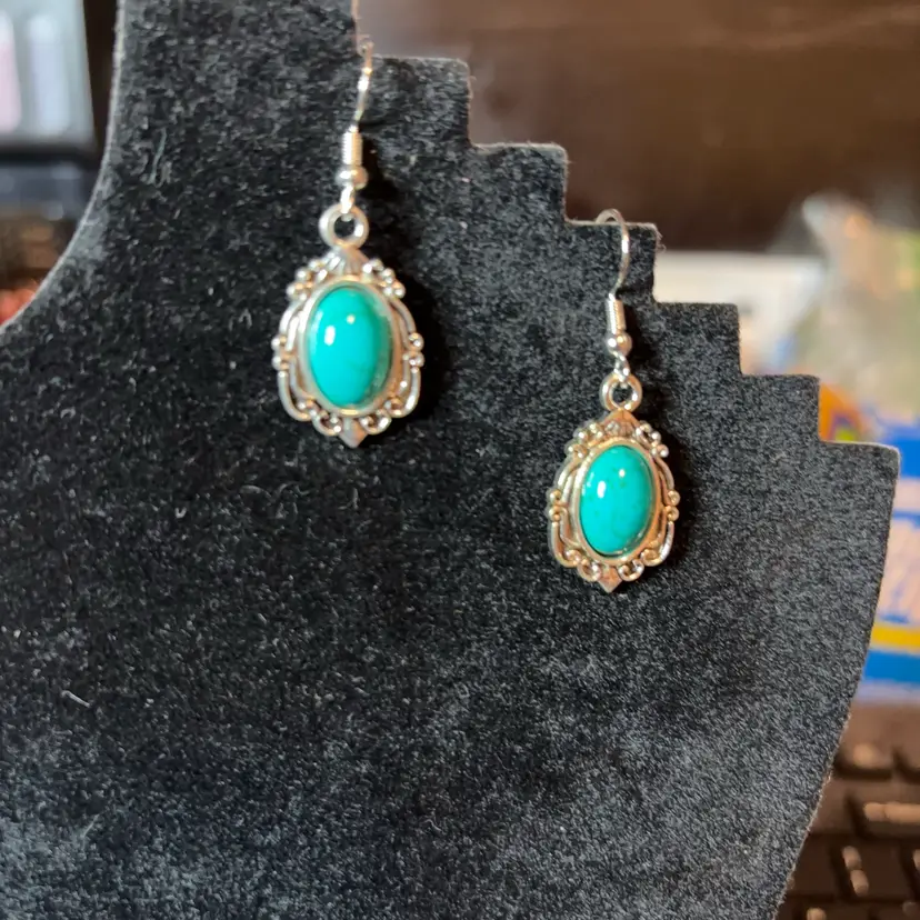 Serotonin Dangle, Synthetic Turquoise Beaded Earrings