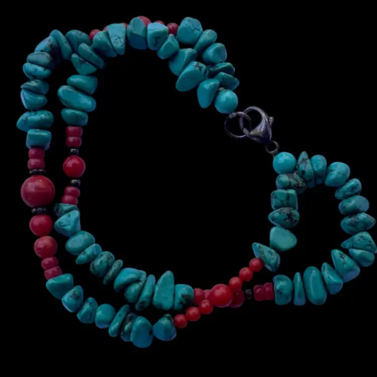 Turquoise Coral Sterling Clasp Bracelet