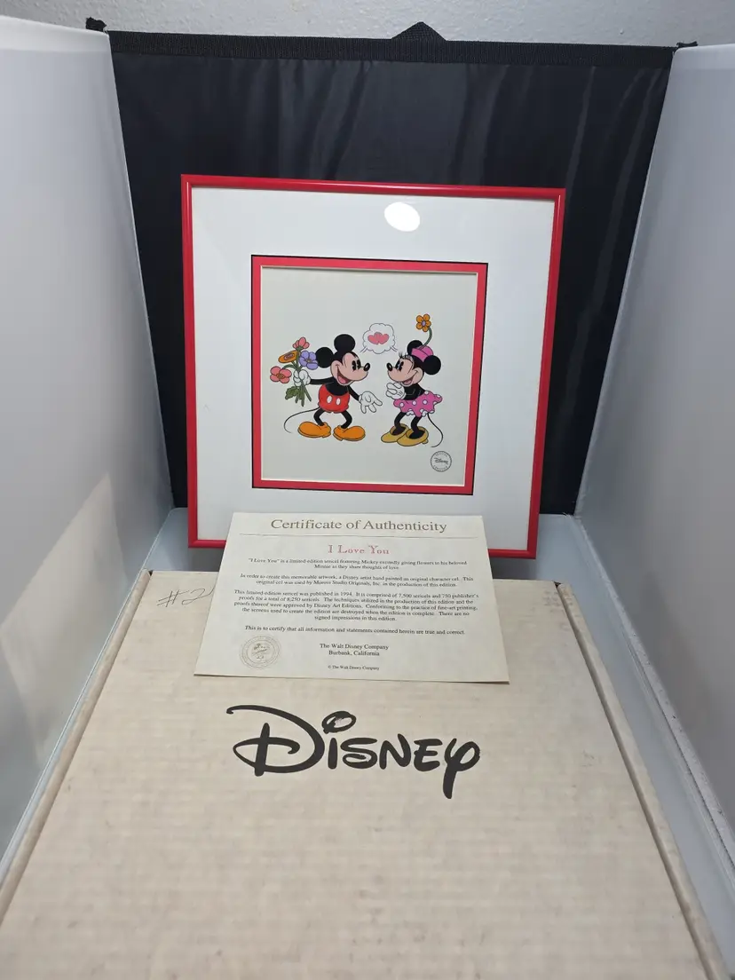 Disney Mickey Minnie I Love You LE 7500 Sericel w/COA Box 1994