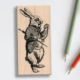 Rabbit Looking At Pocket Watch Rubber Stamp - For Easter Crafts - Alice In Wonderland