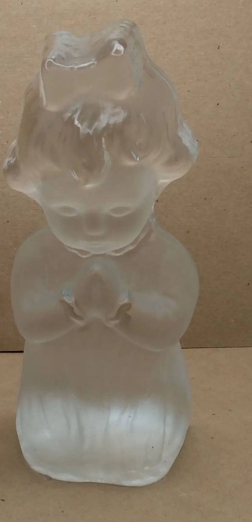 VTG Viking Glass Bookend Figurine Frosted Satin Glass Girl Praying 6"