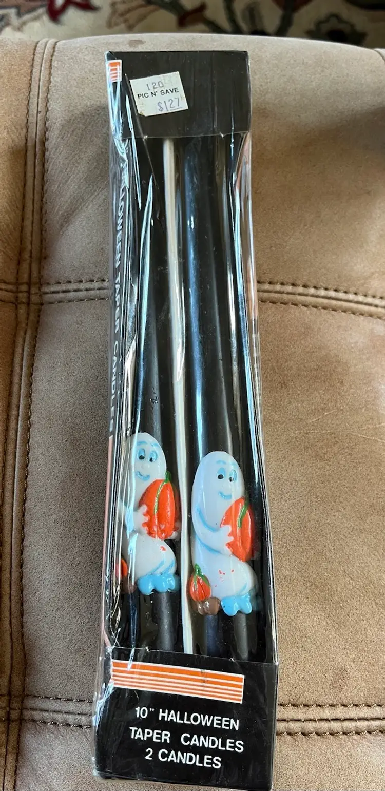 Pair Of Vintage Halloween Ghost Taper Candles