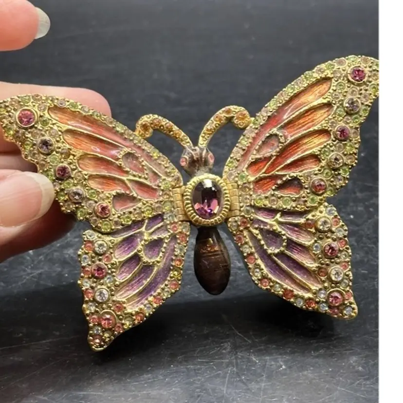 Stunning Heavy Butterfly Enamel bejeweled trinket box spakle gift