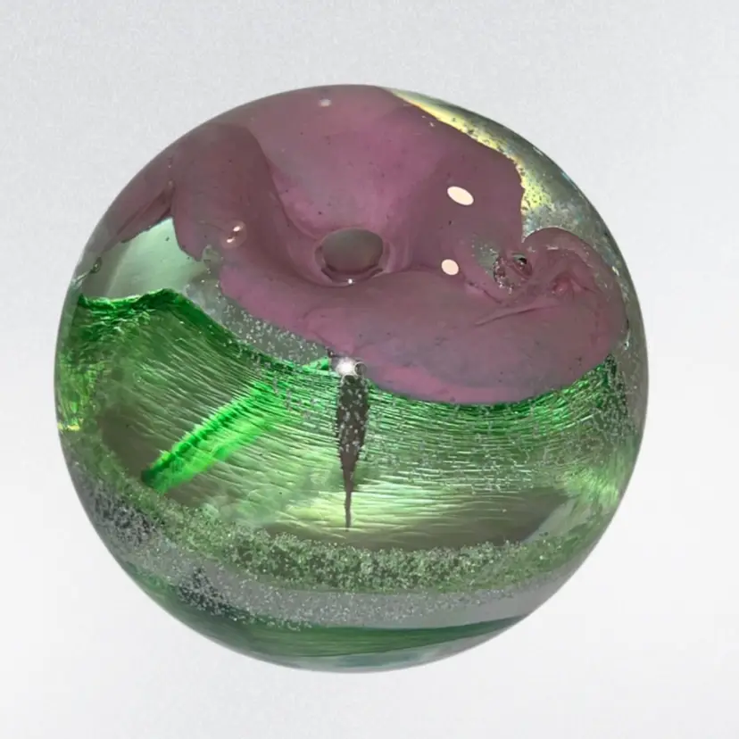 Caithness Calypso Scotland Pink Green Paperweight | 3” *(read)
