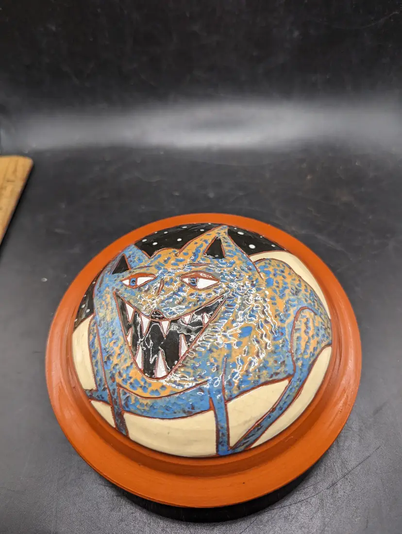 Vintage Mismatched Pottery Trinket Box Crazy Creature Design