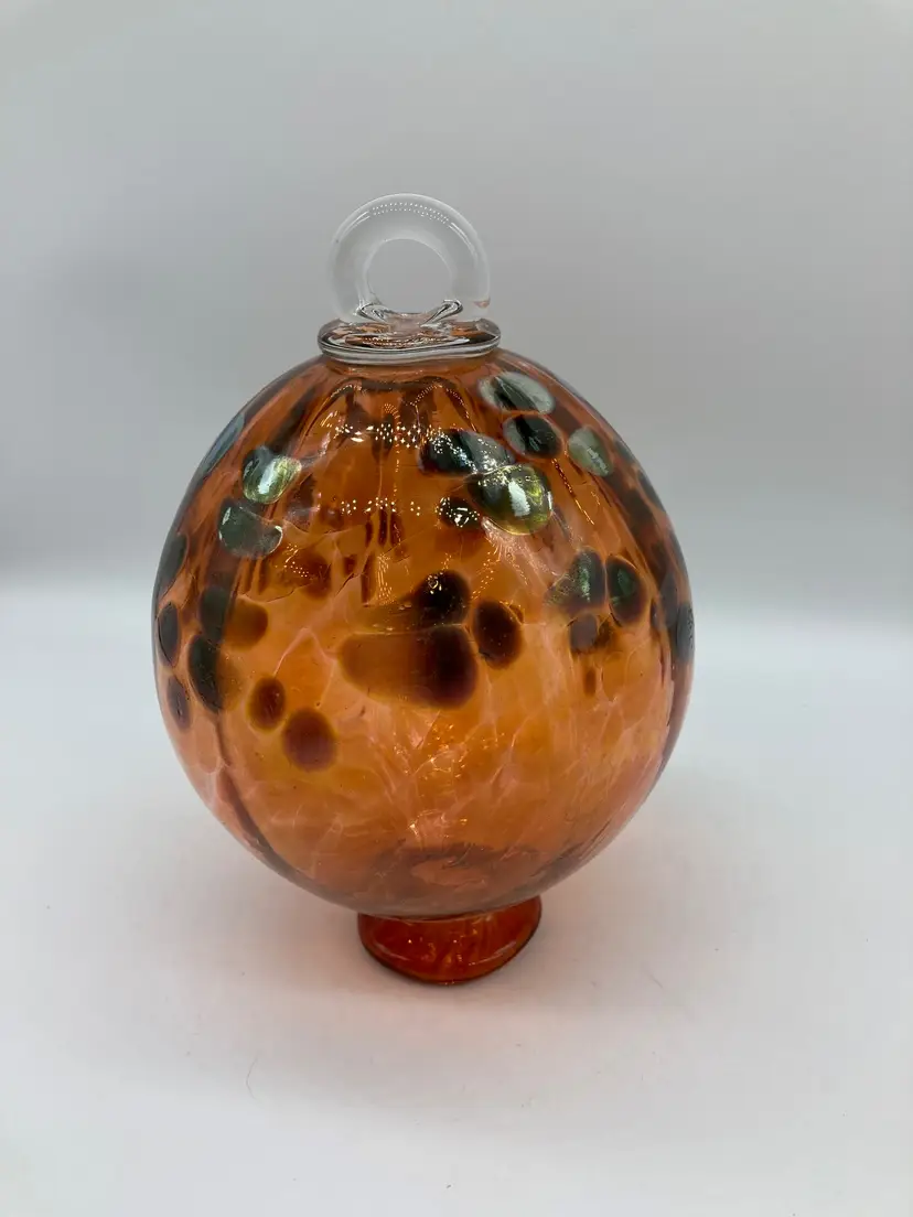 Hand Blown Czech Republic Art Glass Orange Peach Silver