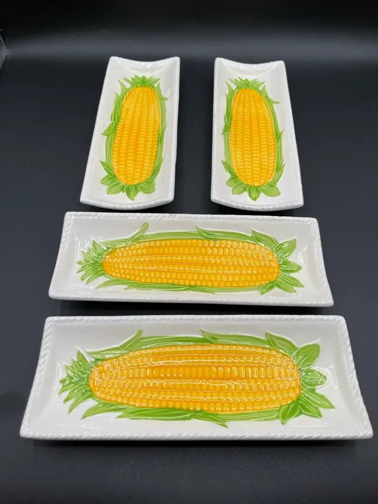 Set Of 4 Japanese Corn On The Cob Ceramic Plates 🌽 9.5”