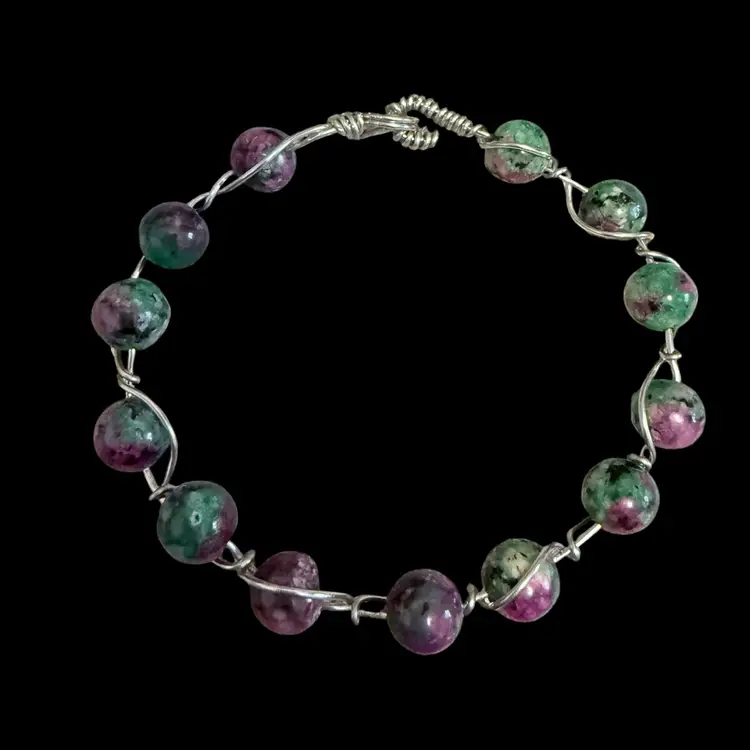 Wire Wrapped Rubyzoisite Bracelet 7 Inch
