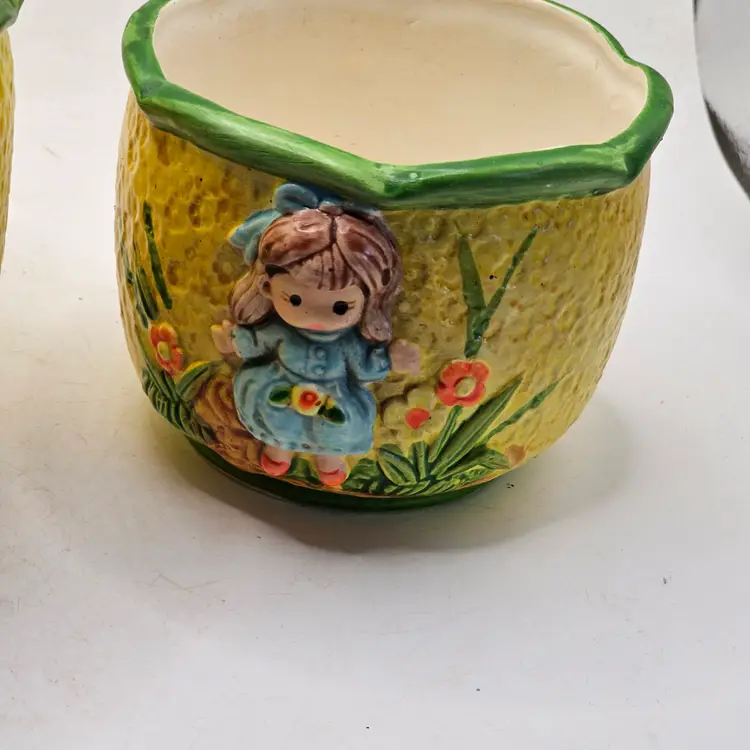 D-Ann Imp ceramic planters vintage set of 2 little girl flowers