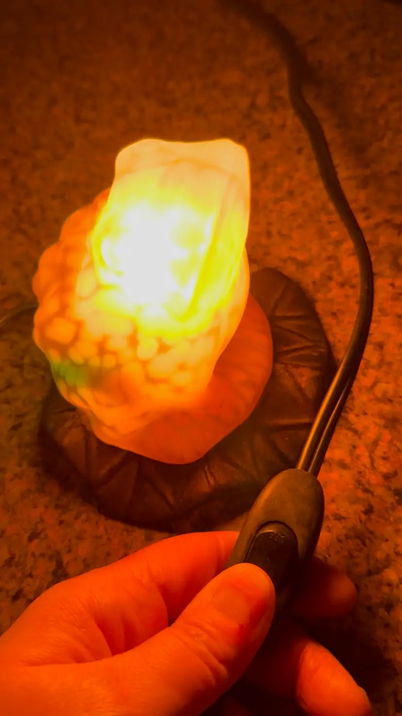 Vintage Frog on Lily Pad Amber Glass Art Nouveau Animal Nightlight Whimsigoth Decor Accent Lamp