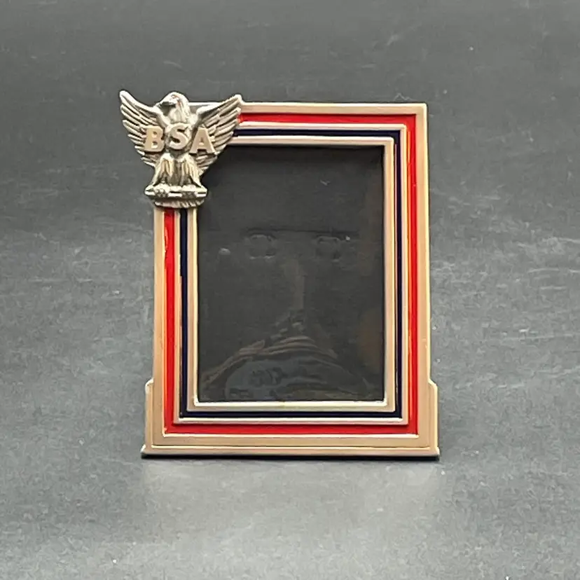 Boy Scouts of America Metal Picture Frame Silver Blue Red Eagle Vitnage