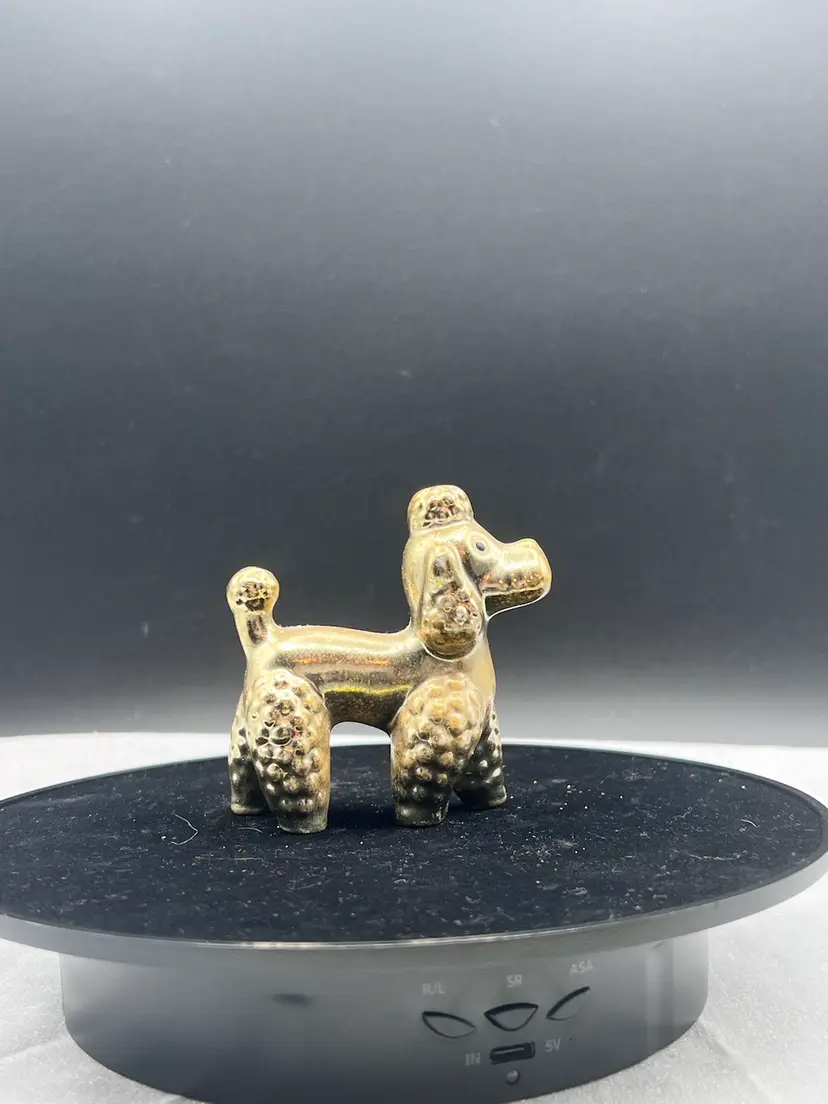 #1071B Vintage Ceramic Gold Poodle Figurine, Japan