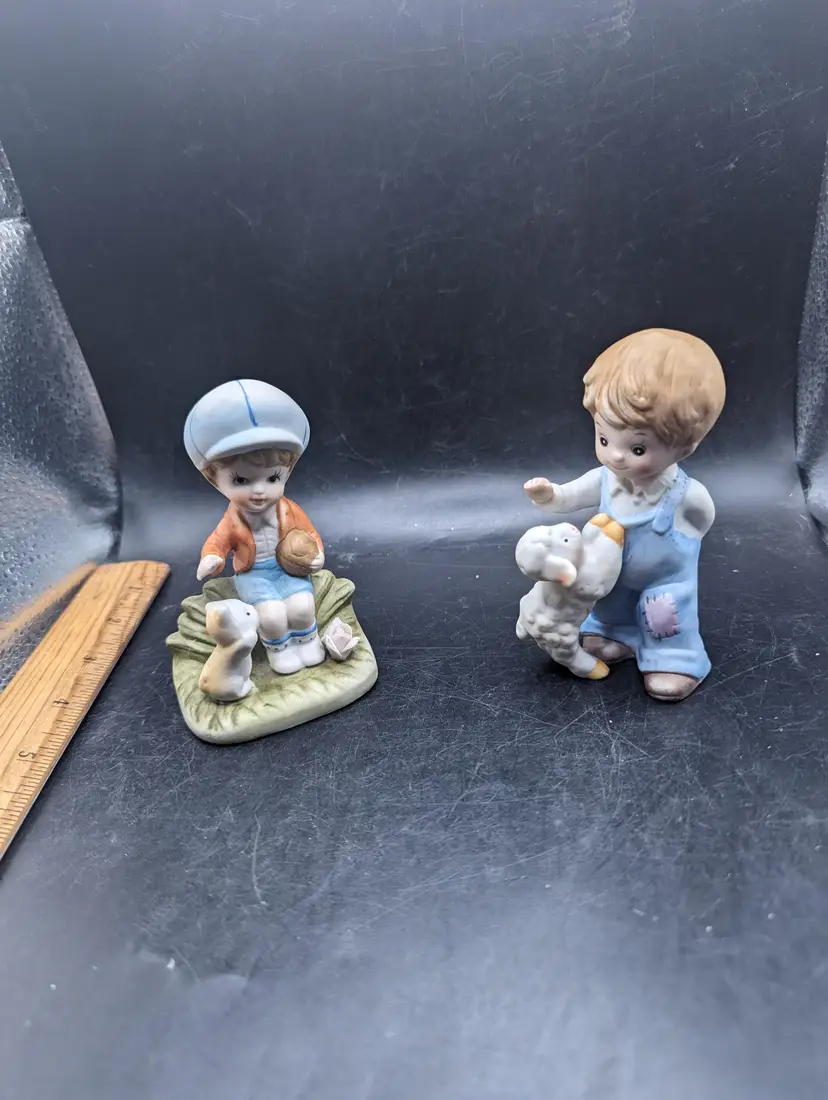 Vintage Toma Boy and Lamb Figurine And Homco Boy And Cat Figurine