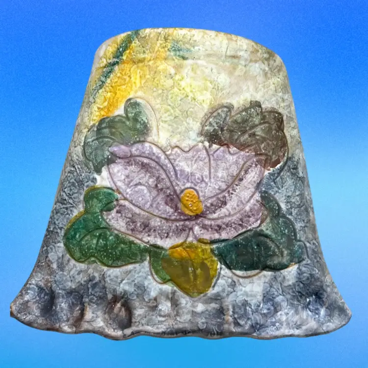 Redware Pottery Wall Pocket Hand Painted Flowers Italy 6.5”