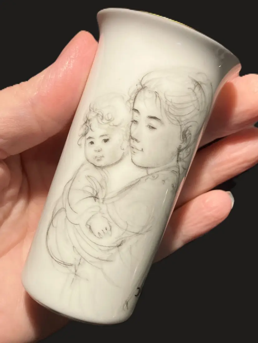 VTG EDNA HIBEL STUDIO Miniature Mother & Child Vase West Germany Gold Trim