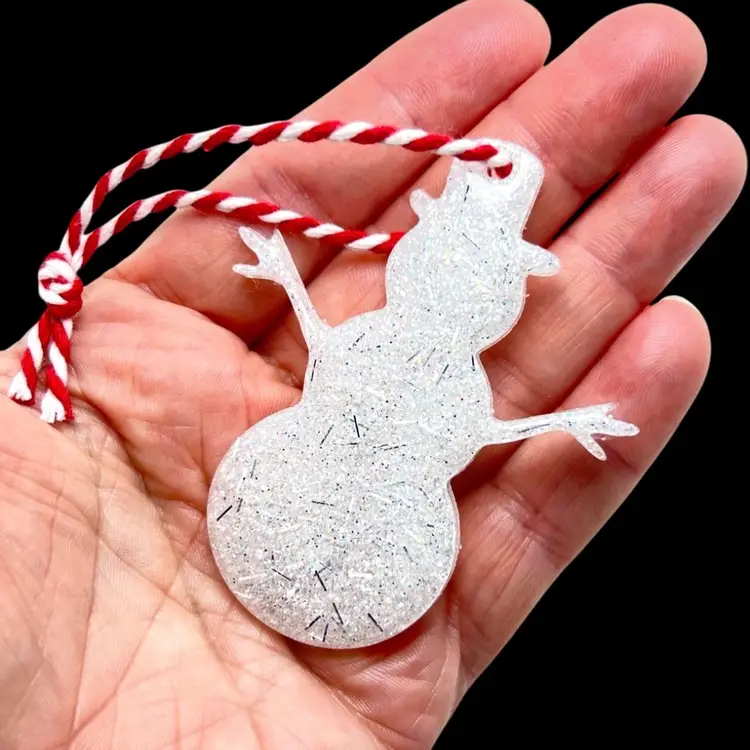 White and Silver Glitter Snowman ⛄️ Winter Christmas 2-3/4” Ornament. Handmade by me 🫶