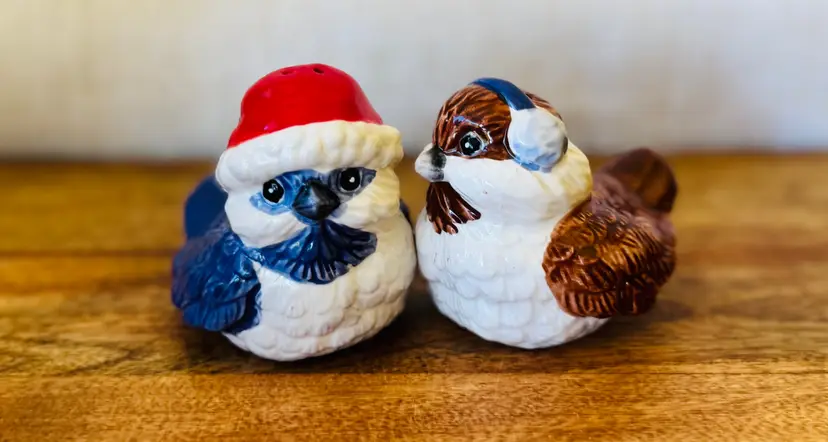 Westland Giftware Mwah Holiday Birds Santa Hat Salt and Pepper Shaker Set XMas