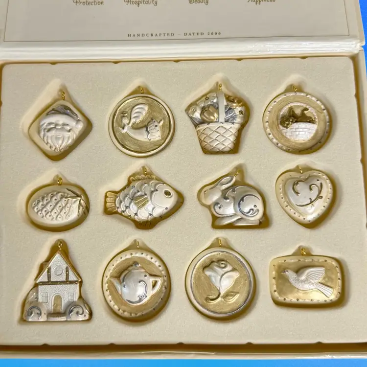 Hallmark ‘A Happy Life Together’ 12 Miniature Christmas Ornaments Collection - 2006 NIB
Ivory & Gold Tone Accents A German Tradition For Bride’s Tree
