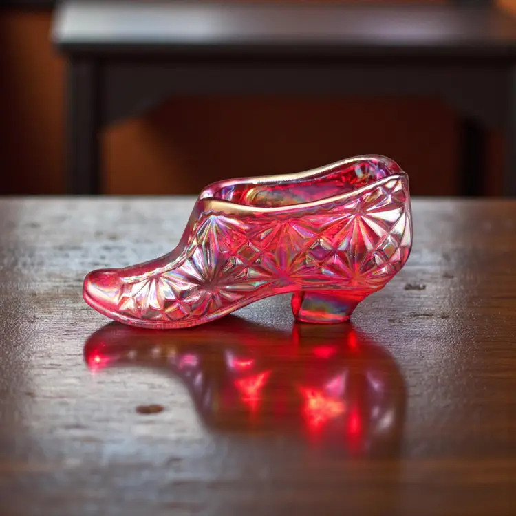 Boyd Glass Mini Daisy & Button Shoe Pink Iridescent Slipper Vintage Art Glass Figurine