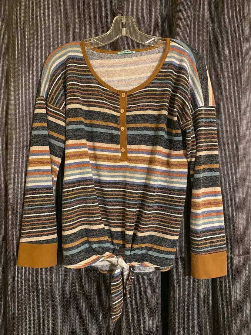 P.S. Kate Women's Size Medium Brown & Blue Striped Long Sleeve Top