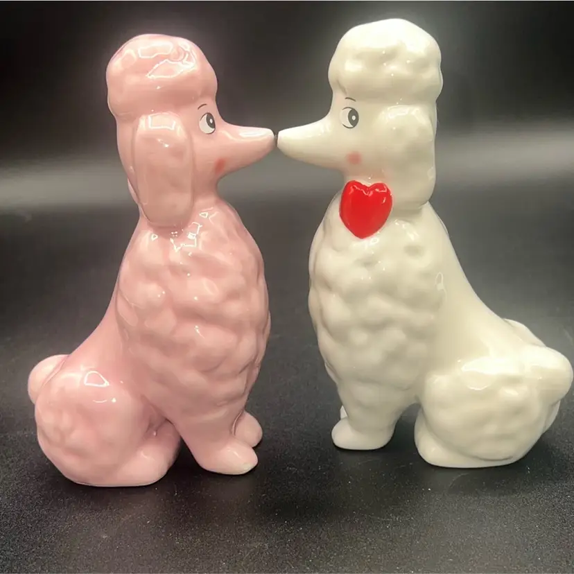 TARGET SPRITZ Valentines Day Ceramic Poodle Dog Set Of 2 Pink And White