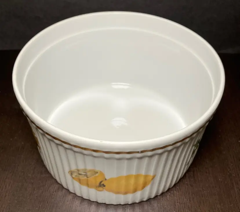 VTG Royal Worcester Evesham Gold Porcelain Souffle Dish Fruit Motif