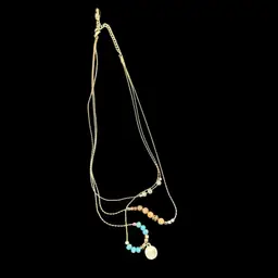 Triple Strand Plunder Silvertone Headed Necklace 22”L