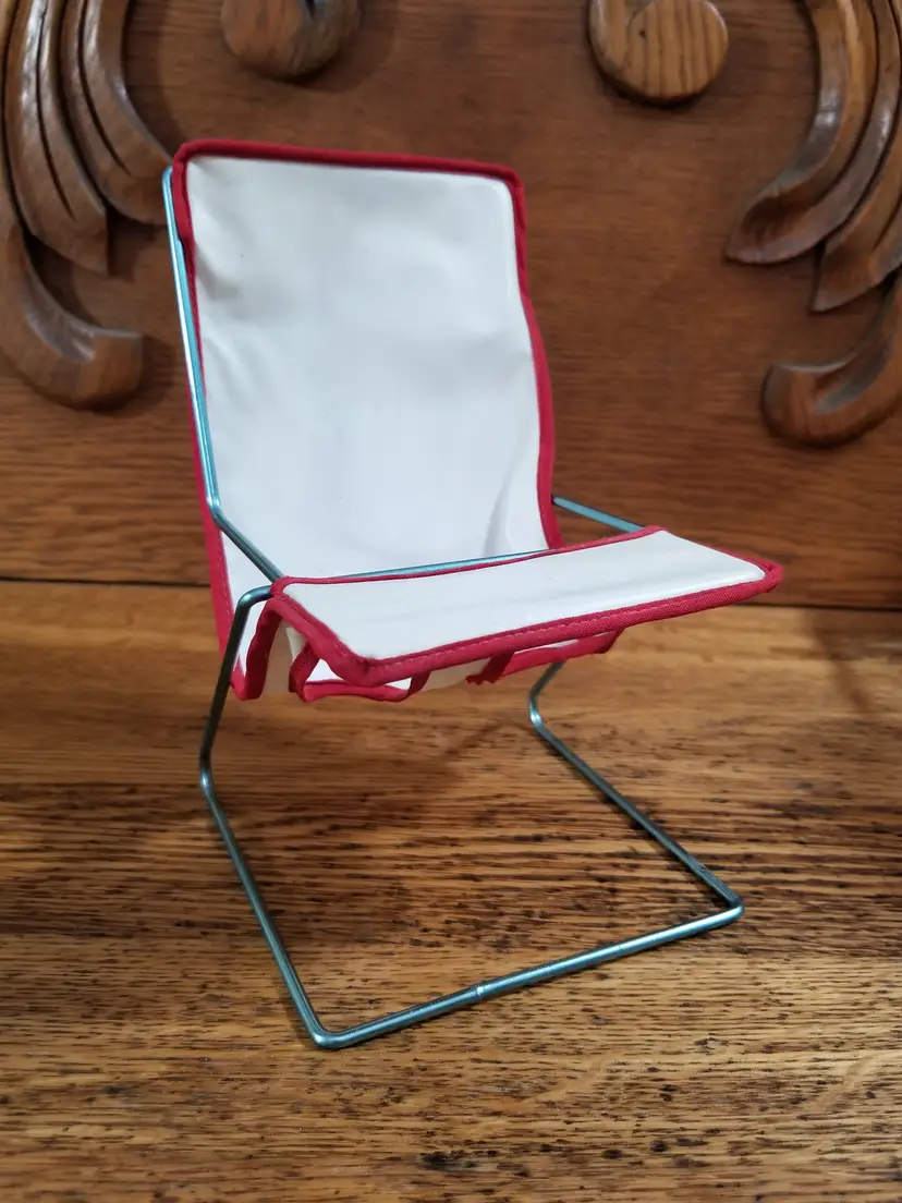 Vintage Doll Baby Bouncer Seat / Infant Doll Chair – Vinyl Sling – Metal Frame – 1960s Style