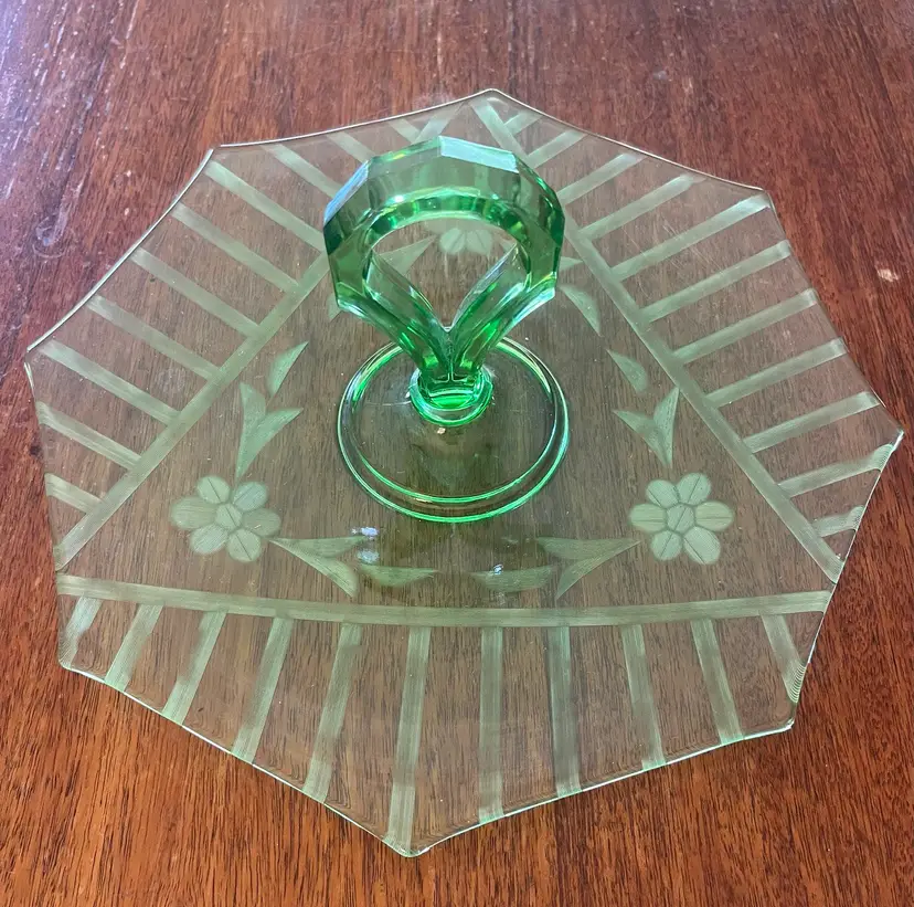 Green Depression Glass Sandwich Tray