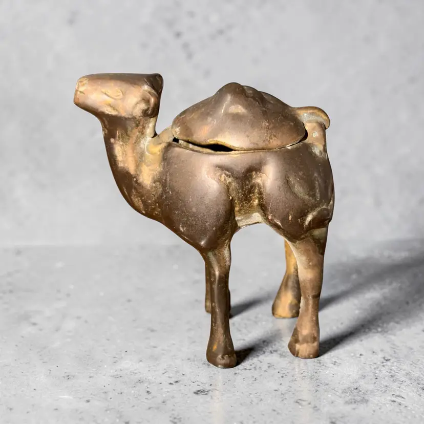 Vintage Brass Camel Trinket Box Hinged Lid Mid Century Figural Box 3.25”