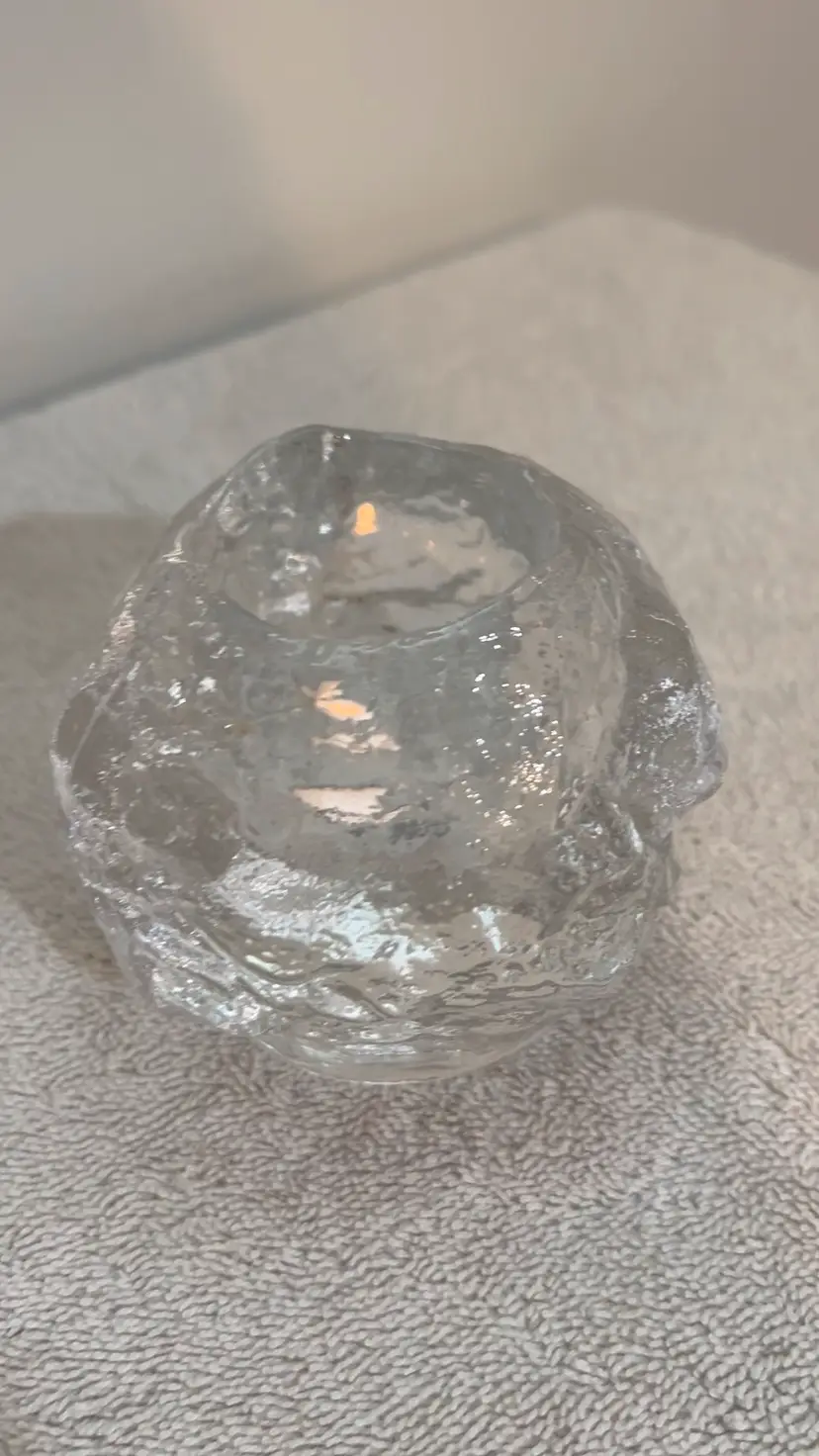 Kosta Boda Crystal Textured Art Glass Scandinavian Candle/Votive Holder 3”