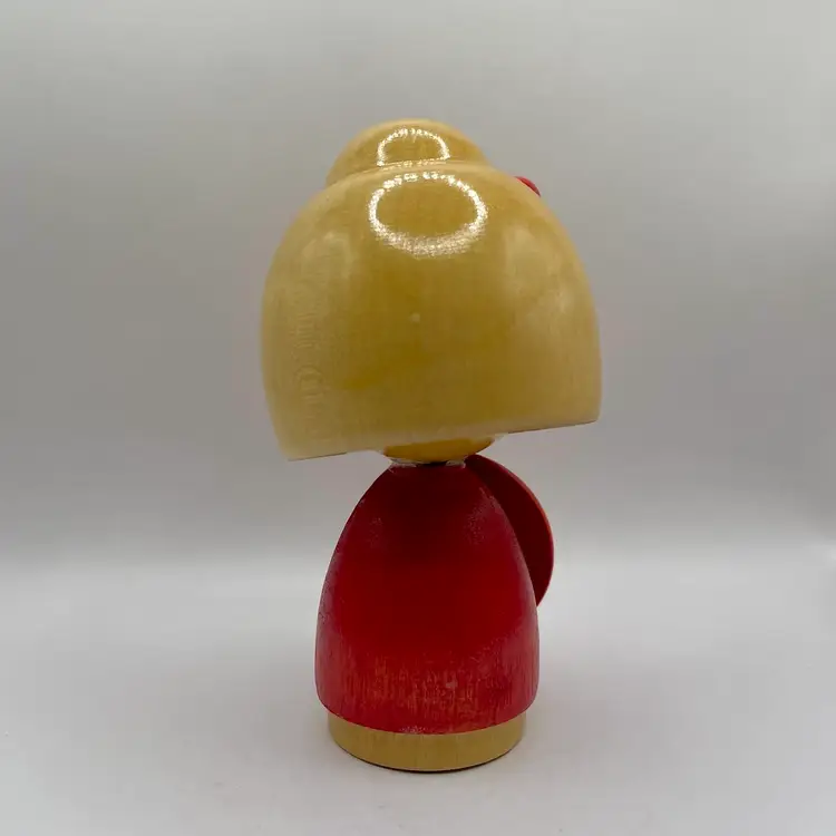 Kokeshi Wooden Doll Red Kimono Umbrella Hair in Blonde Bun Japan