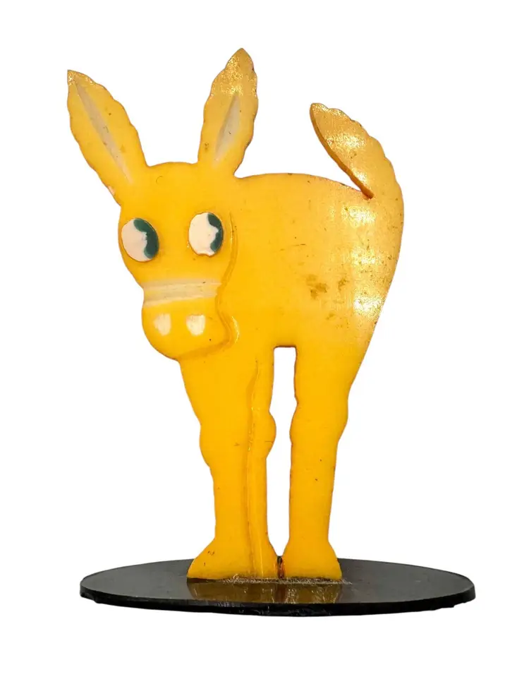Vintage Celluloid Place Card Holder Japan Yellow Donkey Mule 2”