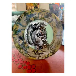 Sly 
New , Original Squirrel Painting 
On 4”x4”Watercolor Paper 
In 7” Round Preloved Frame With Glass